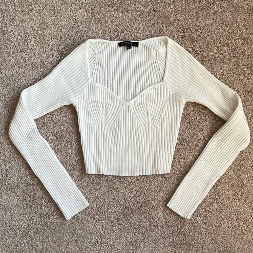 Cream ribbed crop top